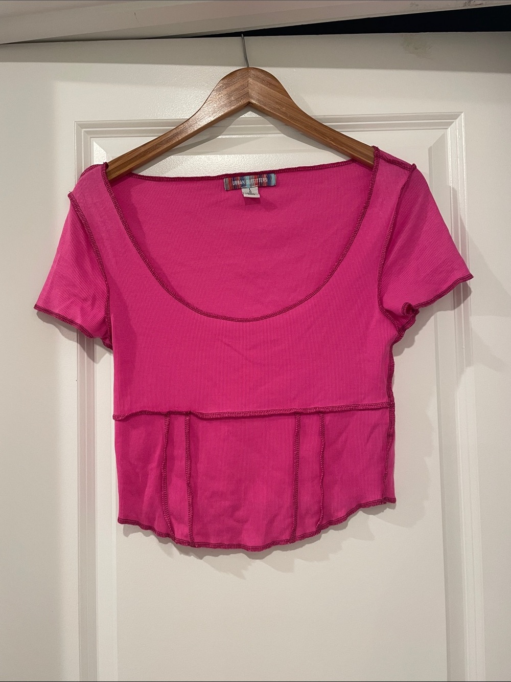 Urban Outfitters Hot Pink Scoop-Neck Cropped Tee large